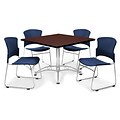 OFM™ 42 Square Multi-Purpose Mahogany Table With 4 Chairs, Navy