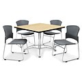 OFM™ 36 Square Multi-Purpose Laminate Oak Table With 4 Chairs, Gray