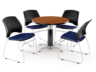 OFM™ 36 Round Multi-Purpose Cherry Table With 4 Chairs, Navy