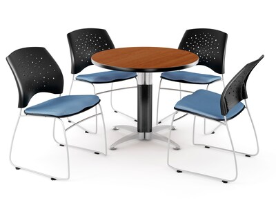 OFM™ 42 Round Multi-Purpose Cherry Table With 4 Chairs, Cornflower Blue