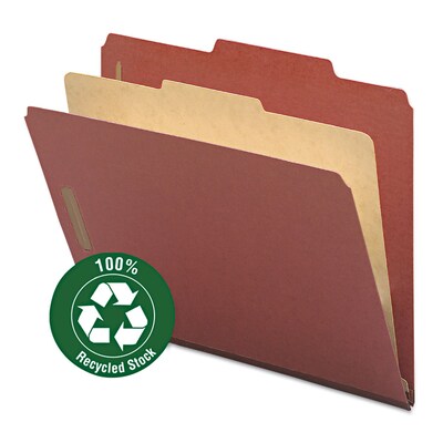 Smead Recycled Heavy Duty Pressboard Classification Folder, 2" Expansion, Letter Size, Red, 10/Box (13724)