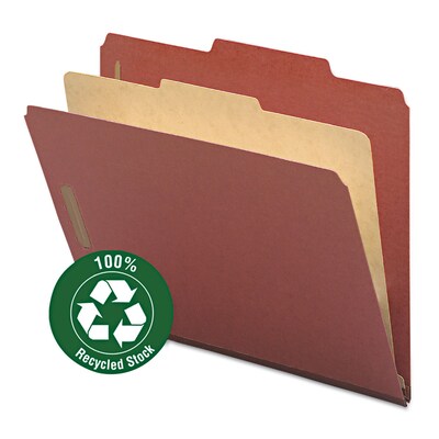 Smead Recycled Heavy Duty Pressboard Classification Folder, 2 Expansion, Letter Size, Red, 10/Box (