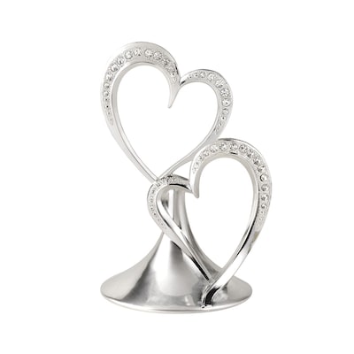 HBH™ 5 1/2(H) Double Heart Sparkling Love Cake Top With Rhinestone Accents, Silver