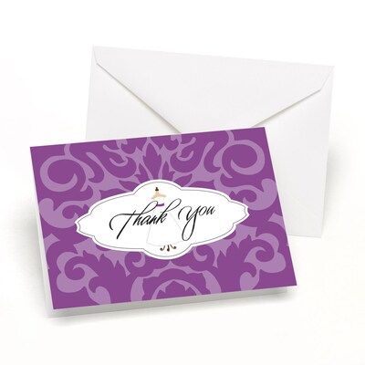 HBH™ Wedding Gown Damask Thank You Cards; White/Purple