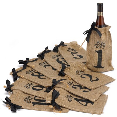 HBH™ 1-10 Burlap Table Number Wine Bags, Brown