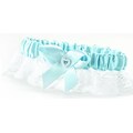 HBH™ Heart and Rhinestone Bridal Garter With Wide Lace Ruffle, Blue