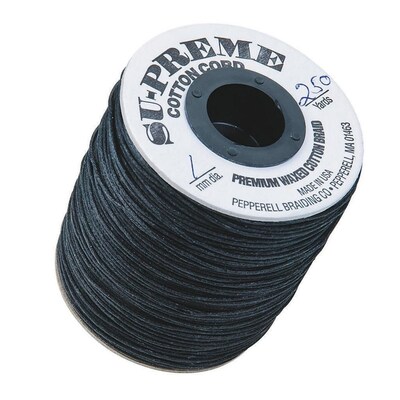Pepperell Black Waxed Cotton Cord, 1 mm
