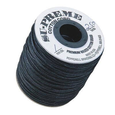 Pepperell Black Waxed Cotton Cord, 2 mm