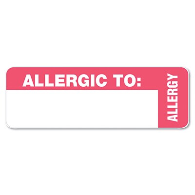 Tabbies® Medical Labels "Allergic TO:", 1" x 3", White/Red, 500/Roll