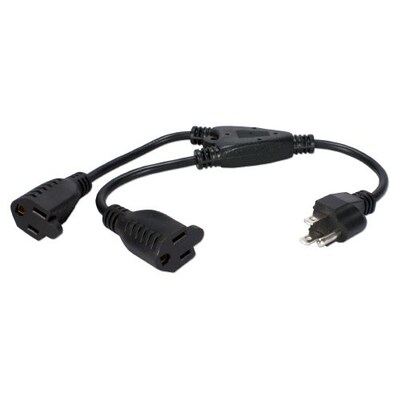 QVC® OutletSaver 1 NEMA 5-15P to 2 NEMA 5-15R AC Power Splitter Adaptor; Black