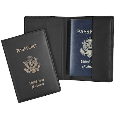 Royce Leather Foil Stamped Passport Jacket, Black