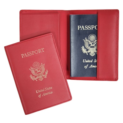 Royce Leather Foil Stamped Passport Jacket, Red