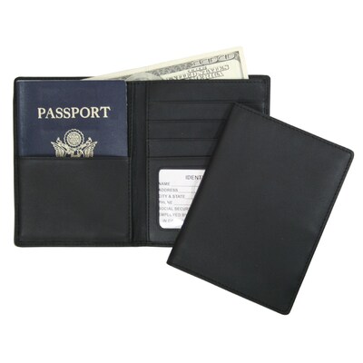 Royce Leather Passport Currency Wallet, Black
