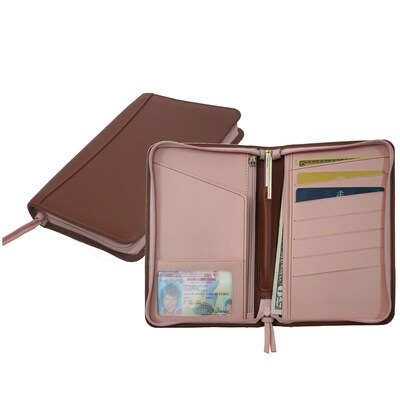 Royce Leather Passport Travel Wallet, Tan Carnation Pink