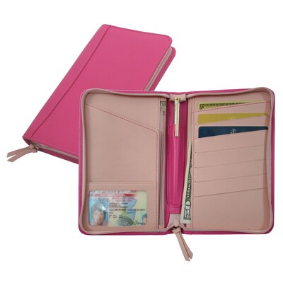 Royce Leather Passport Travel Wallet, Wildberry Carnation Pink