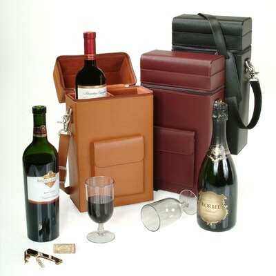 Royce Leather 14.75"H x 7.75"W x 4"D Solid Wine Boxes, Burgundy