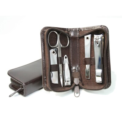 Royce Leather Mini Manicure Set Chestnut Brown