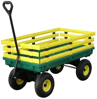 Millside Industries Polypropylene 20" x 38" Kids Wagon, Green With Yellow