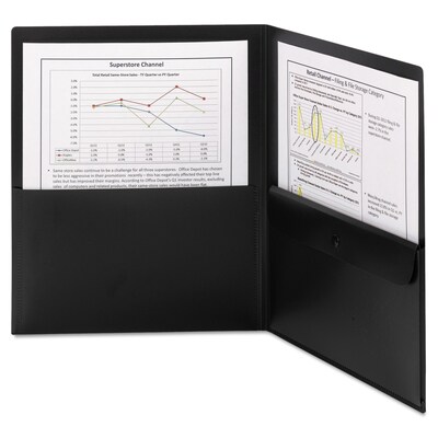 Smead® Letter Poly Two-Pocket Folder With Security Pocket, Black, 5/Box