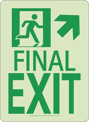 NYC Final Exit Sign, Up Right, 11X8, Rigid, 7550 Glo Brite, MEA Approved