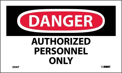 Danger Labels; Authorized Personnel Only, 3X5, Adhesive Vinyl, 5Pk