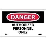 Danger Labels; Authorized Personnel Only, 3X5, Adhesive Vinyl, 5Pk