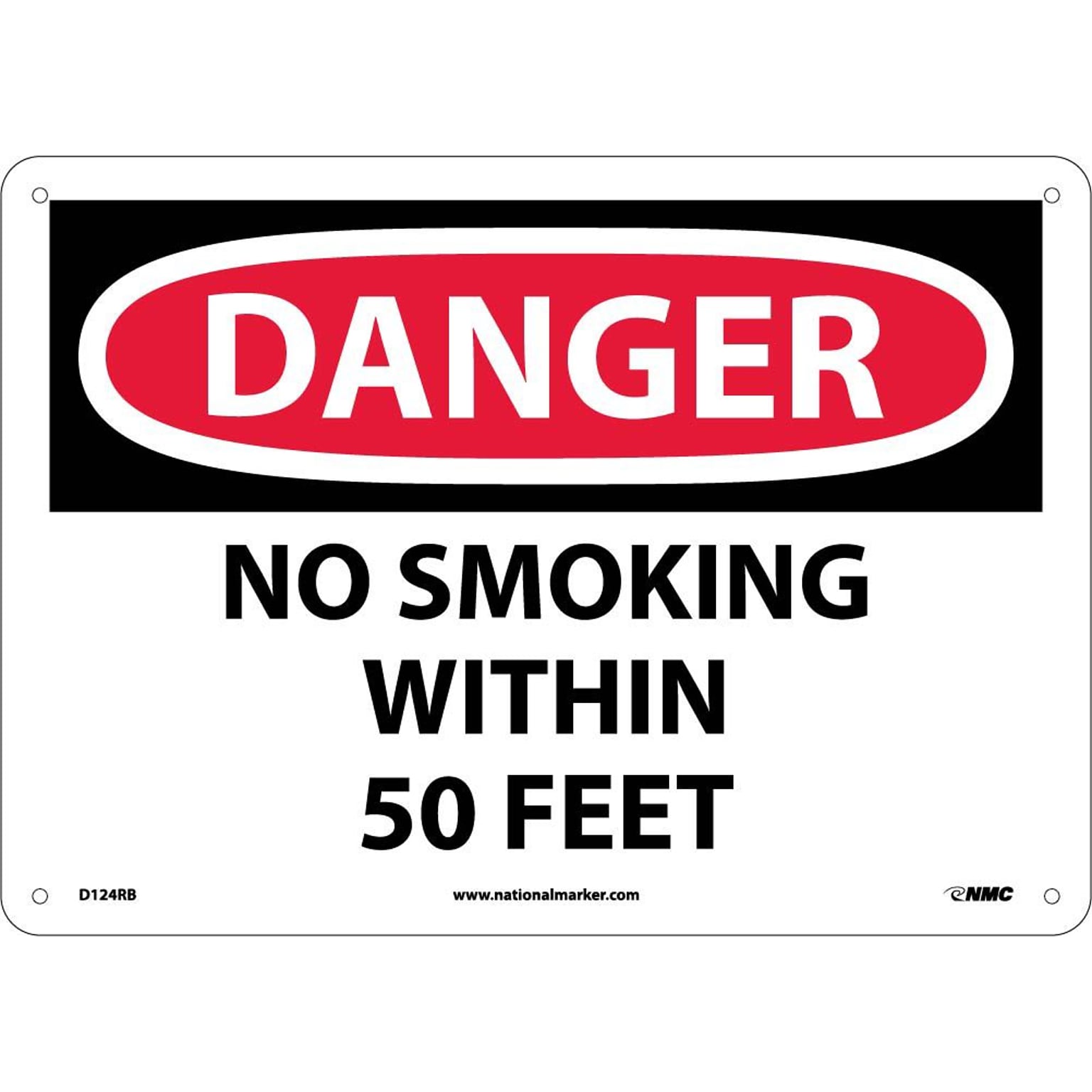 No Smoking Within 50 Feet, 10X14, Rigid Plastic, Danger Sign