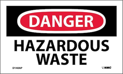 Danger Labels; Hazardous Waste, 3 x 5, Adhesive Vinyl, 5/Pack