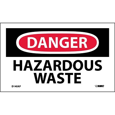 Danger Labels; Hazardous Waste, 3X5, Adhesive Vinyl, 5/Pk