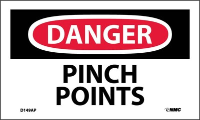 Danger Labels; Pinch Points, 3 x 5, Adhesive Vinyl, 5/Pack