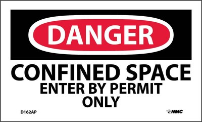 Danger Labels; Confined Space Enter By Permit Only, 3X5, Adhesive Vinyl, 5/Pk
