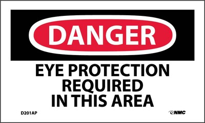 Danger Labels; Eye Protection Required In This Area, 3X5, Adhesive Vinyl, 5Pk