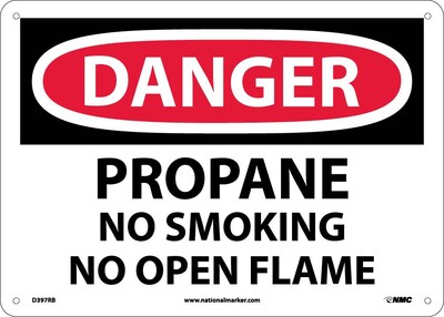 Danger Signs; Propane No Smoking No Open Flame, 10X14, Rigid Plastic