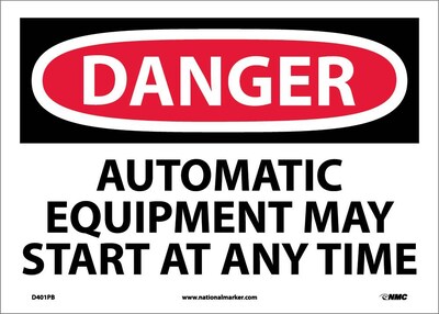 Danger Labels; Automatic Equipment May Start At Anytime, 10X14, Adhesive Vinyl