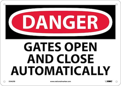 Danger Signs; Gates Open And Close Automatically, 10X14, Rigid Plastic