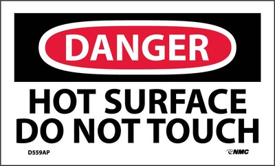 Danger Labels; Hot Surface Do Not Touch, 3X5, Adhesive Vinyl, 5/Pk