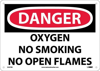 Oxygen No Smoking No Open Flames, 10X14, Rigid Plastic, Danger Sign