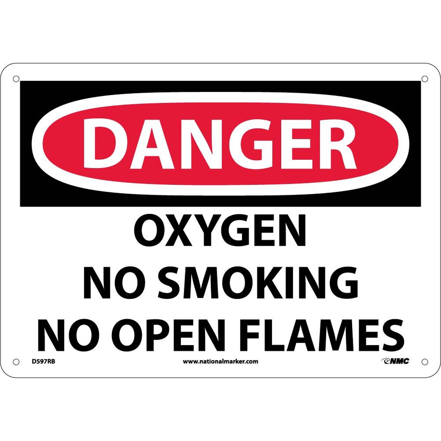 Oxygen No Smoking No Open Flames, 10X14, Rigid Plastic, Danger Sign