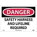 Danger Labels; Safety Harness And Lifeline Required, 10X14, Adhesive Vinyl