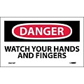 Danger Labels; Watch Your Hands And Fingers, 3X5, Adhesive Vinyl, 5/Pk