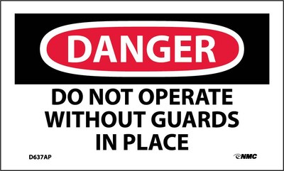 Danger Labels; Do Not Operate Without Guards In Place, 3X5, Adhesive Vinyl, 5/Pk