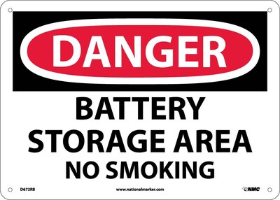 Danger Signs; Battery Storage Area No Smoking, 10X14, Rigid Plastic