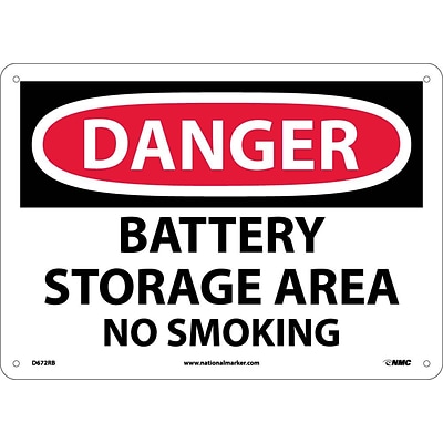 Danger Signs; Battery Storage Area No Smoking, 10X14, Rigid Plastic