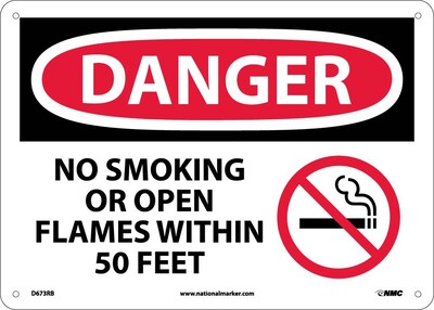 No Smoking Or Open Flames Within 50 Feet (Graphic), 10X14, Rigid Plastic, Danger Sign