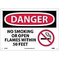 No Smoking Or Open Flames Within 50 Feet (Graphic), 10X14, Rigid Plastic, Danger Sign