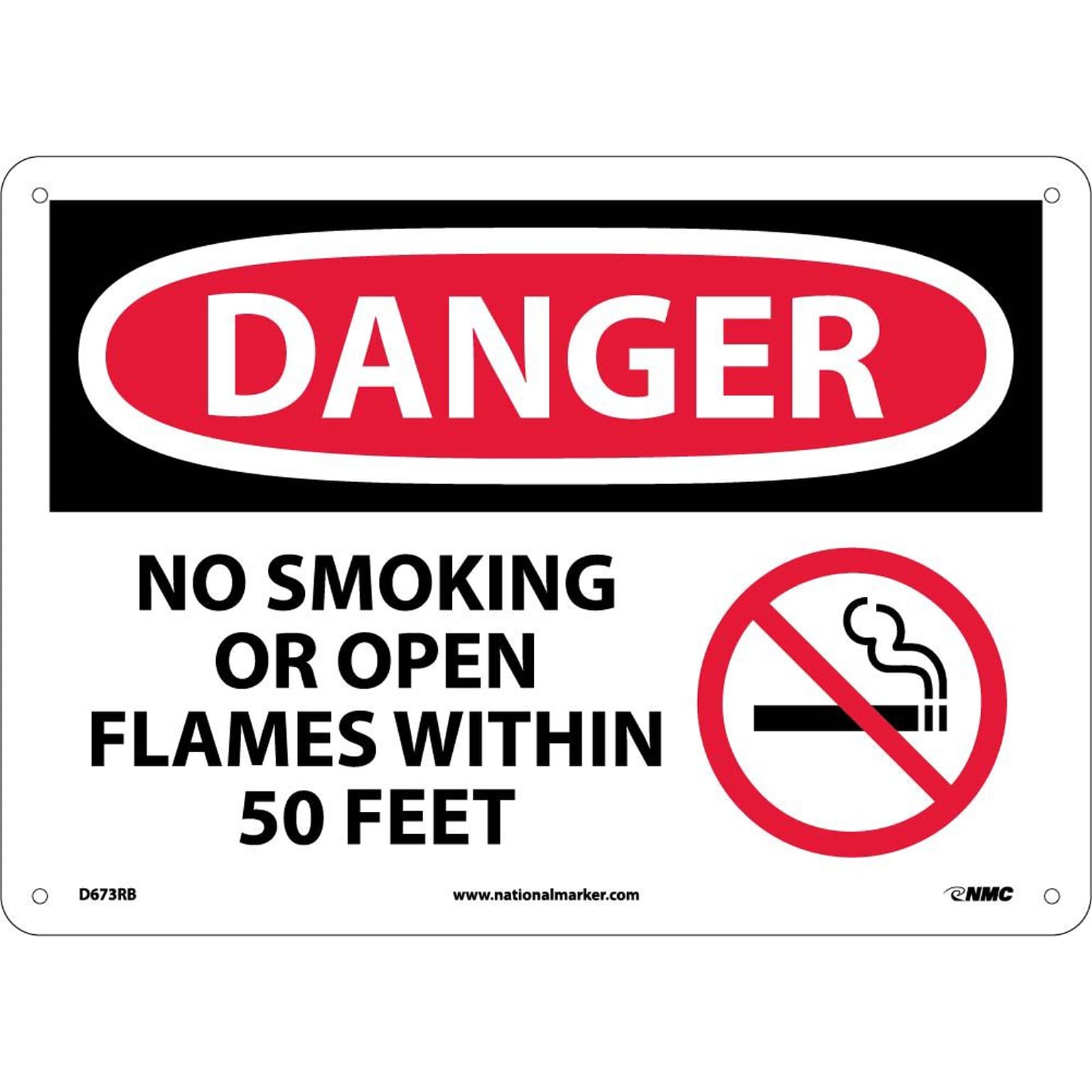 No Smoking Or Open Flames Within 50 Feet (Graphic), 10X14, Rigid Plastic, Danger Sign