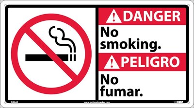 No Smoking (Bilingual W/Graphic), 10X18, Rigid Plastic, Caution Sign