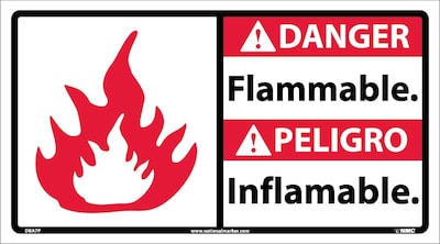 Danger Labels; Flammable (Bilingual W/Graphic), 10X18, Adhesive Vinyl