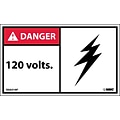 Danger Labels; 120 Volts, 3X5, Adhesive Vinyl, 5/Pk