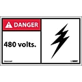 Danger Labels; 480 Volts, 3X5, Adhesive Vinyl, 5/Pack